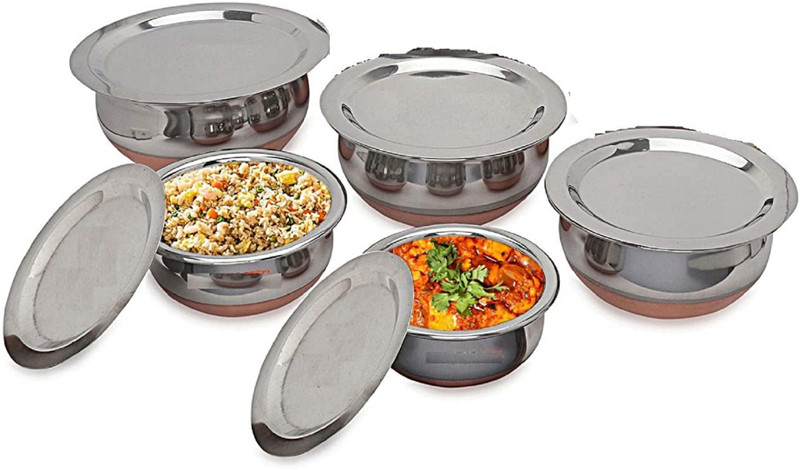Flipkart SmartBuy Stainless Steel Mixing Bowl Stainless Steel Handi Set Copper Bottom handi set 5 Cookware/Container/pot pan Disposable(Pack of 10, Steel)