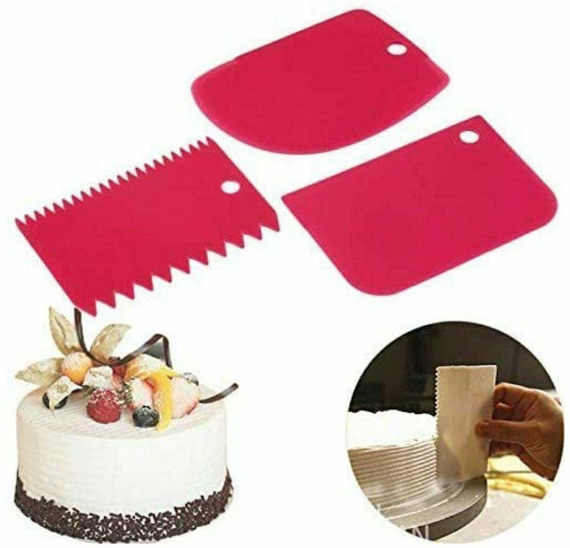 Padchaaya 3 Pcs Set Dough Bench Scraper Cake Cutter, Chopper, Cake Decorating Pastry Baking Smoother & Polisher(Multicolor)