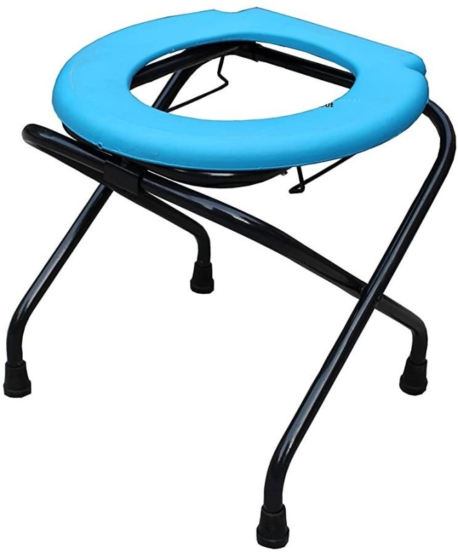 KDS SURGICAL Deluxe Elderly Disabled Man And Pregnant Woman Iron Shower & Bathing Room Mobile Commode Chair(Blue, Black)