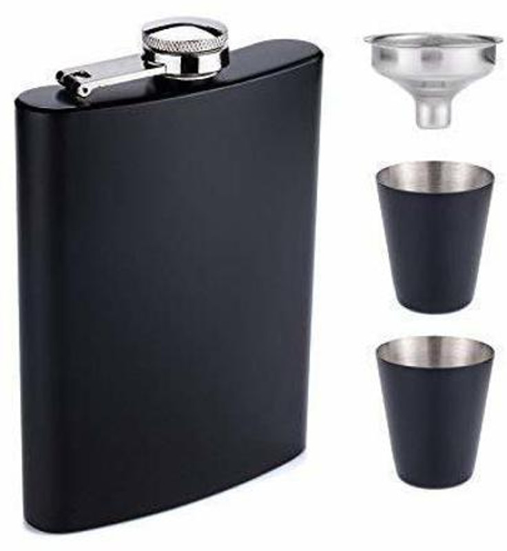 Flipco Liqueur Wine Whiskey Alcoholic Beverage Holder with Two Shot Glasses and Funnel Stainless Steel Hip Flask(230 ml)