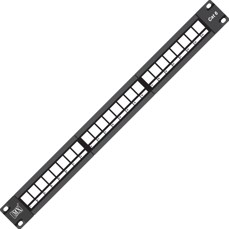 MX 19" Rock Mount 24 Port Rj45 Cat6 Patch Panel Lan Network Without I/o Blank With Cable Management Wired Ethernet Lan Adapter compatible with Windows, Mac, Linux(1000 Mbps)