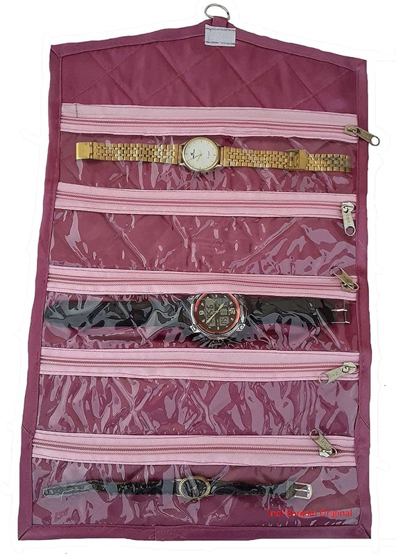 AKR Watch Chain Bracelet Anklet Foldable Hanging Cosmetic Makeup Travel Organizer case with Zip Storage Bag Jewellery Kit (Maroon) Ideal for:Storage of Payal, Watch, Chain, Bracelet Bindi,jewellry Cosmetics etc,Keep your Valuable item safe & Dust free,Travelling,Shopping,Picnic,Multiuses Vanity Box