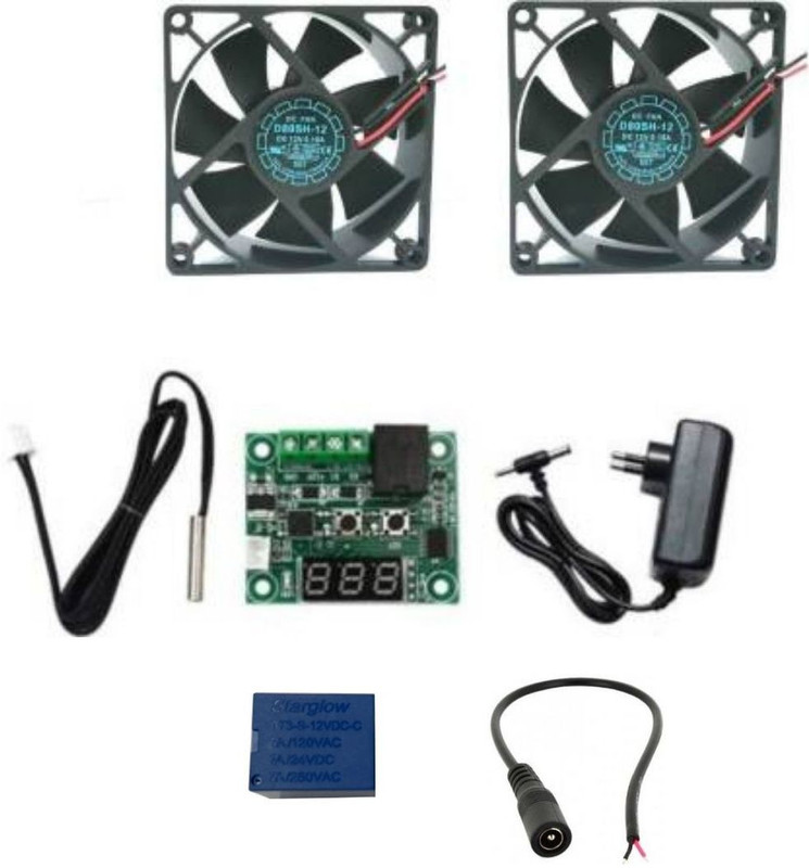 CyberSupreme Diy Incubator W1209 12v 2Amp Adapter 2 Piece fan 12V DC Power 5 Pin Relay Temperature Sensor and Controller Electronic Hobby Kit
