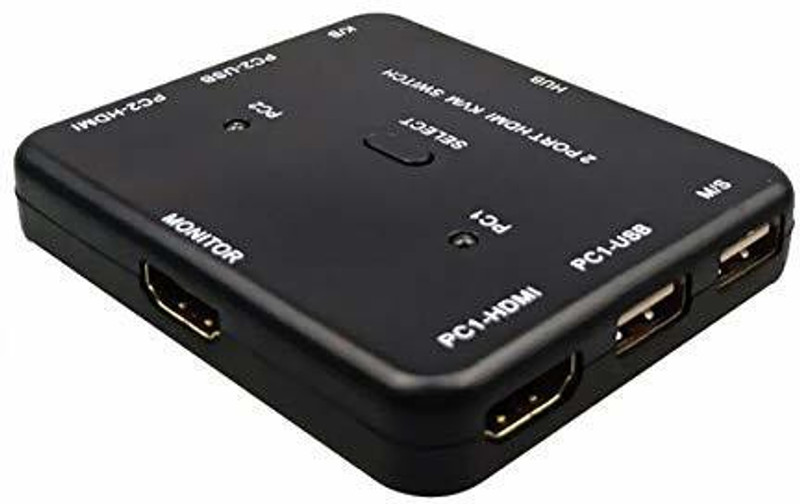microware HDMI KVM Switch 2 Ports Share 2 Computers with One Monitor 2x1 USB KVM Metal Switch with HDMI Cables and USB Cable, Support UHD,4K@30Hz, Support Wire Keyboard and Mouse (2-Port-USB) Media Streaming Device(Black)