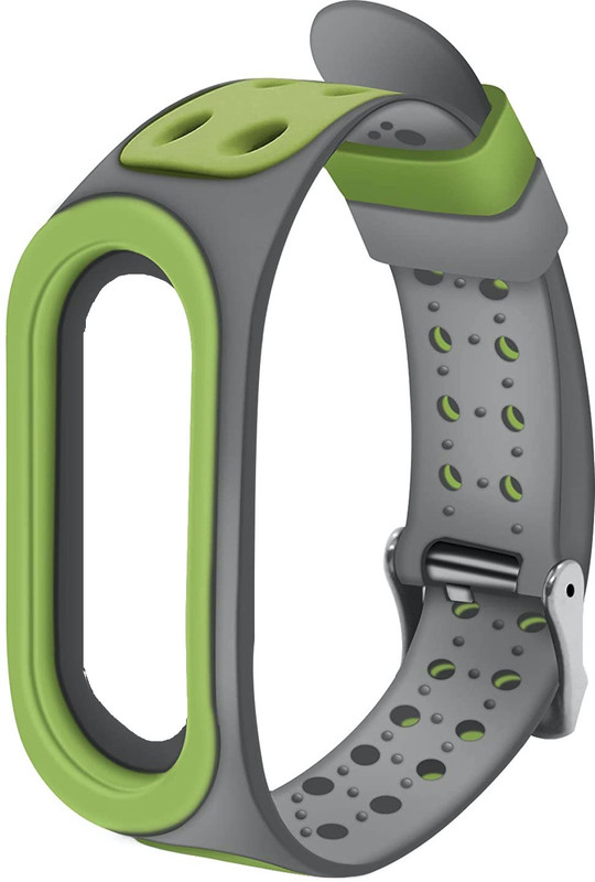 Epaal Super Soft Strap with Metal Buckle for Mi Band 5 / Mi Band 6 (Green-Grey) Smart Watch Strap(Green, Grey)