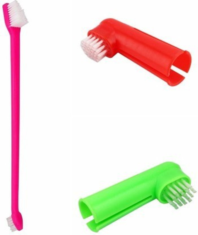 THE DDS STORE Toothbrush Set, Dual-Headed Brush and 2 Bonus Finger Brushes, Freshens Dog's Breath, Vet and Pet Groomer Recommended Pet Toothbrush(Dog, Cat)