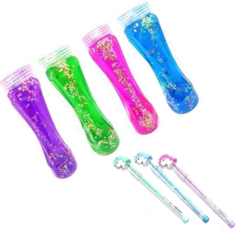 13House Crystal Clay Beautifull Bottle Slime Toy And Pencil For Kids Multicolor Putty Toy Multicolor Putty Toy