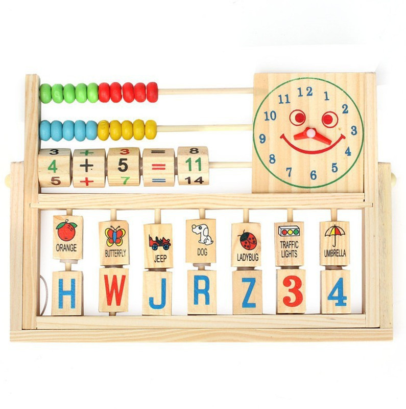 Trinkets & More Wooden Multifunctional Flap| Board Arithmetical Abacus Counting Beads | Smiling Face Clock | Elementary Educational Toy for Kids 2+ Years(Multicolor)