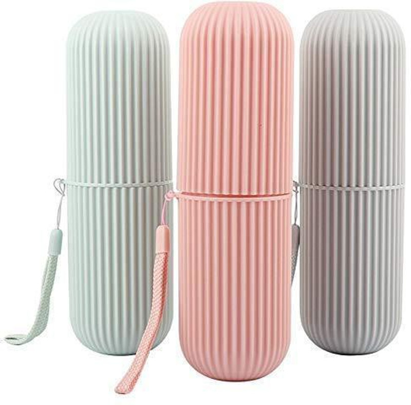 Wishland Pack of 3 Pc Capsule Shape Travel Portable Toothbrush Toothpaste Holder Storage Case Box Organizer Toothbrush Case(Pack of 3)