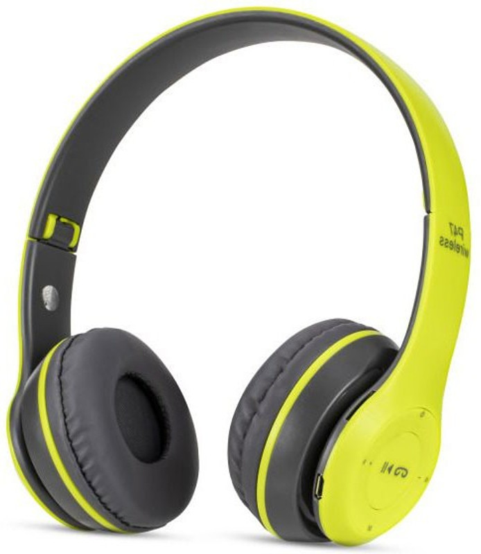 Techobucks Rich Bass P-47 (2-in-1) Bluetooth Wired and Wireless Headset|3D Stereo Sound|Sports Earphone|foldable & Adjustable Headphone MP3 Player(Green, 0 Display)
