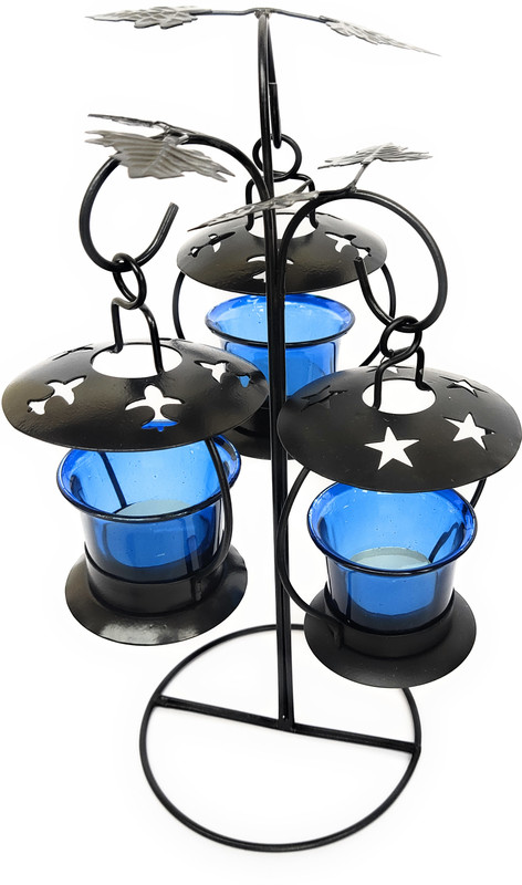 amishi blissful decor Black Cast Iron Hanging Lantern(14 cm X 14 cm, Pack of 3)