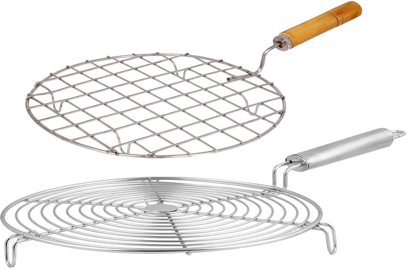 RAU MA Round Roaster With Wooden and Steel Handle Made with stainless steel (C) 2 kg Roaster(Steel)