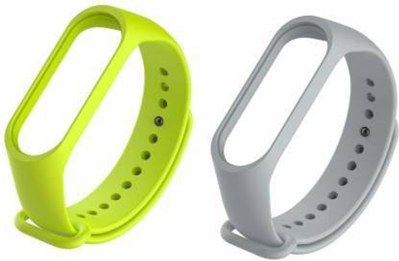 Asotai Soft Silicone Strap for Mi Band 4 & Mi Band 3 - (Parrot green + grey))) Smart Band Strap(Green, Grey)