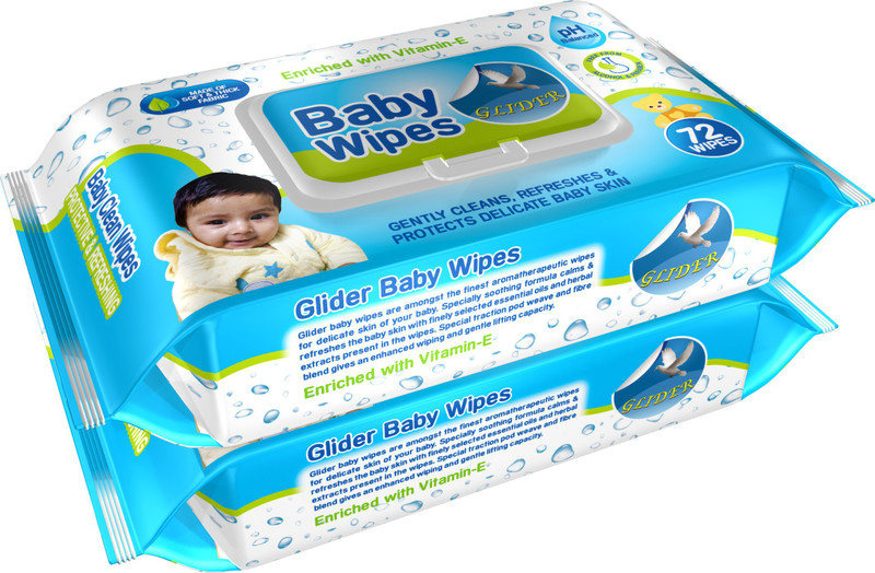 GLIDER Baby Wipes with Moisture Lock Flip-Top,Contains Aloe Vera& Vitamin E( Pack of 2(144 Wipes)