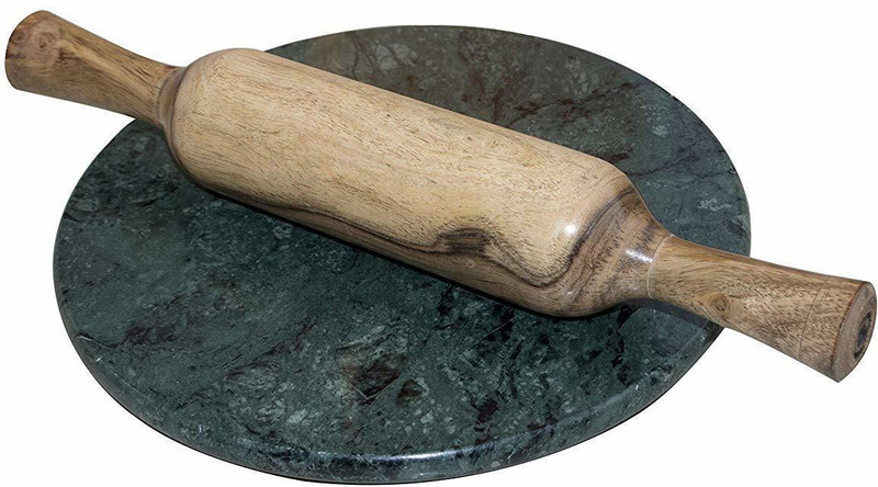 RS HANDICRAFT AND MARBLES Green Granite Chakla and Marble Roti Roller/Chakla Belan/Rolling Pin Board/Roti Maker/Phulka Maker/Chapati Maker chakla for Home & Kitchen. (Pack of 2 ,Marble Chakla+Belan) Large size , 11 inches Rolling Pin & Board(Green, Pack of 1)