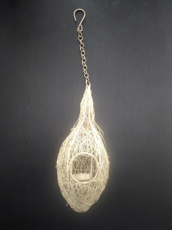 Mishita Collections Brass Hanging Bird Nest Candle Tealight Holder Lantern Lamp Gold Metal Hanging Lantern(30 cm X 10 cm, Pack of 1)