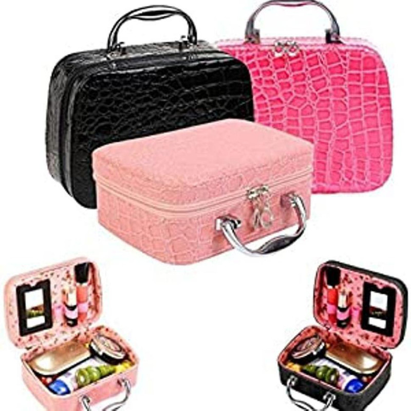 V S Enterprise Multifunction Travel Cosmetic Make-Up Bag with Small Mirror Adjustable Dividers for Cosmetics, Makeup, Brushes Cosmetic Bag