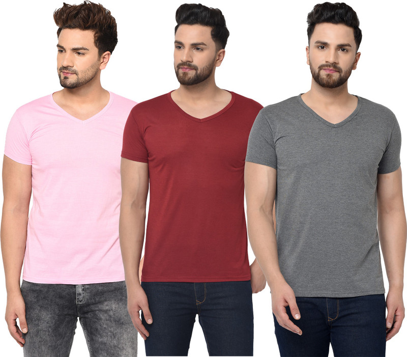 Jangoboy Solid Men V Neck Multicolor T-Shirt Jangoboy Solid Men V Neck Multicolor T-Shirt