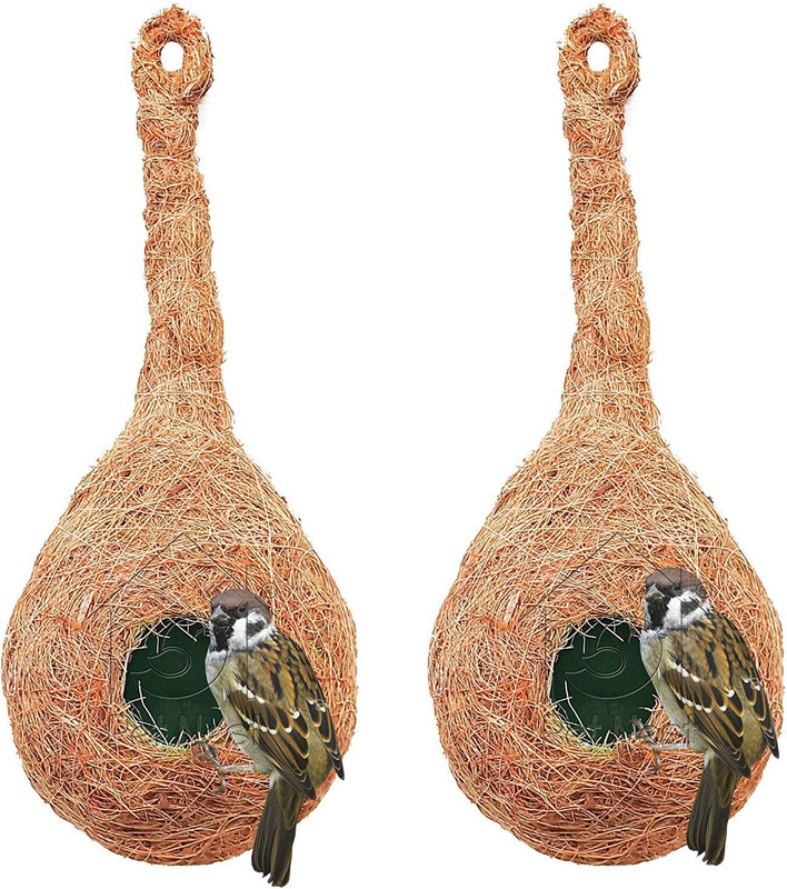PetNest CR-1 Quality Safest Round Organic Bird Nest Purely Handmade Sparrow (Brown) -Set of 2 (2 Nos) Bird House(Hanging)