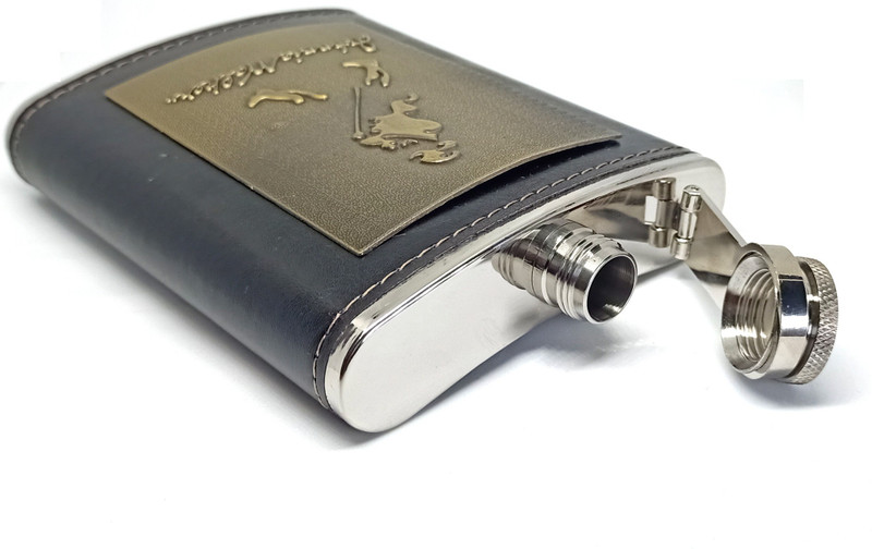 TFG Essentials Leather Wrapped Liquor Flasks Or Wine Whiskey Alcohol Drinks Holder Pocket Bottle With Easy Refill Funnel Set Stainless Steel, Leather Hip Flask Stainless Steel Hip Flask(207 ml)
