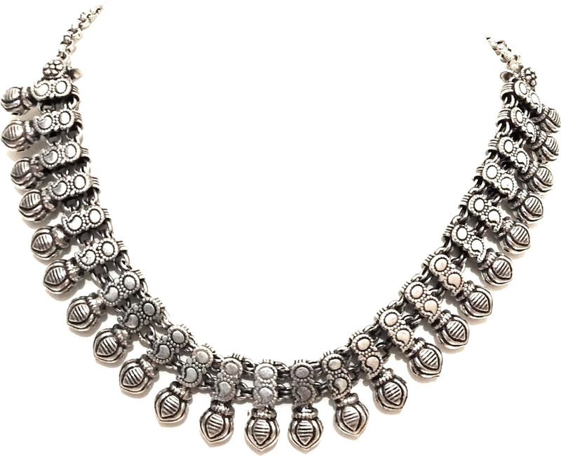 Athizay Necklace Silver Oxidised Streak Large Metal Beads Chokers Women Jewellery Brass Choker