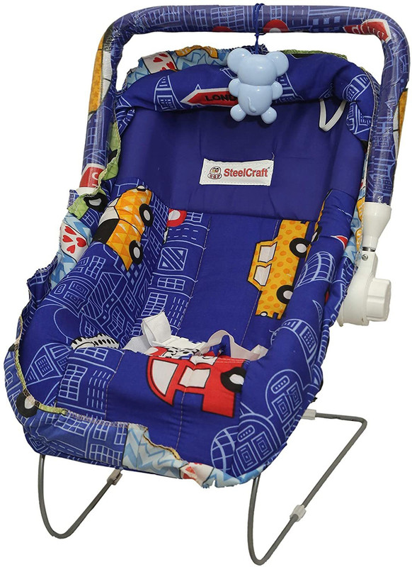 baby tone B.T10 in 1 Carry Plastic Cot/Bouncer with Mosquito Net and Storage Box - Floral Blue Print Rocker and Bouncer(Blue)