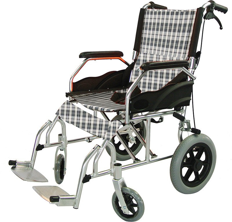 HealthEmate Light Weight Aluminum Dual Brake Flip Up Footrest Folding Transport Wheelchair For Car Manual Wheelchair(Attendant-propelled Wheelchair)
