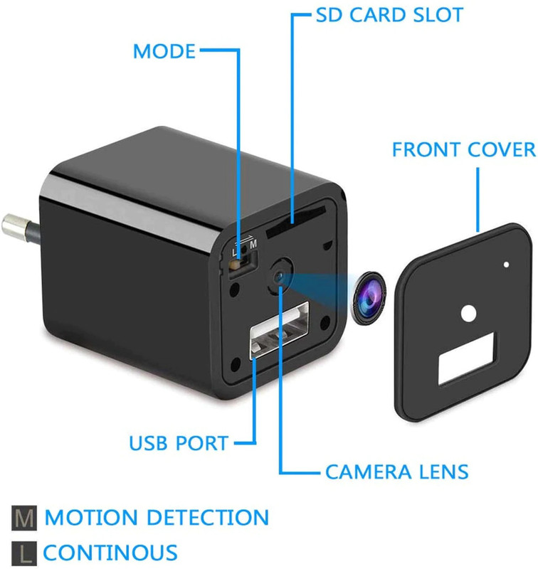 TFG Hidden Spy Camera USB Charger, Office & Home Security Nanny Wall Charger Camera with SD Card Surge Protection, Motion Detection, Full HD Video , Secrete Camera for Elderly Parents, Pets Surveillance NA Voice Recorder(0 inch Display)