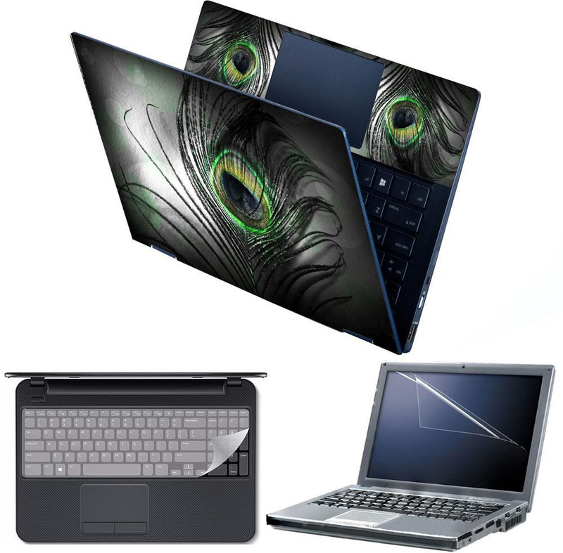 FineArts 4 in 1 Combo Pack with Laptop Skin Sticker Decal, Palmrest Skin, Screen Protector, Key Guard for 15.6 Inch Laptop - Abstract Blue Design Combo Set(Multicolor)