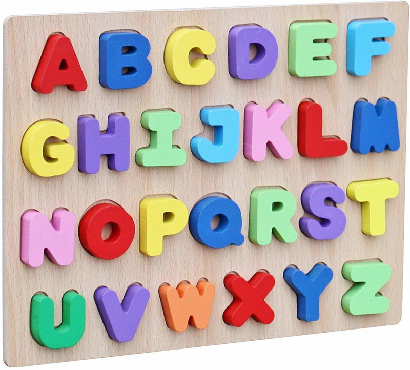Authfort Educational Wooden Alphabet Block Puzzle Uppercase Letter Learning Toy(Multicolor)