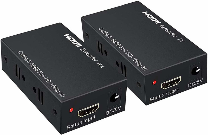 ULTRABYTES HDMI Extender 60m, 4k HDMI RX Receiver and TX Transmitter 60m HDMI Repeater Over Cat5e, Cat6 Upto 60 Meters Supports 3D & Full HD 1080p for TV Projector. Media Streaming Device(Black)