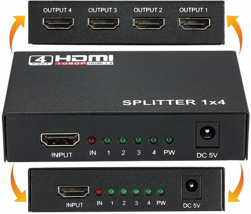 RISINGCOMPUTERS 1 in 4 Out HD 1080P 3D 1.4 HDMI Splitter Duplicator Amplifier Switch Smart Switch(Black)