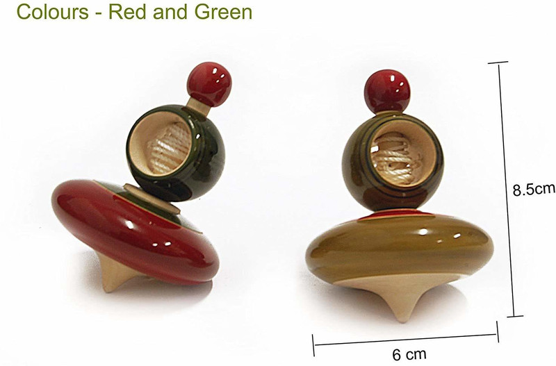 Shivsoft Handcrafted Wooden Spinning Tops, 2 Numbers- Multicolor(Multicolor)