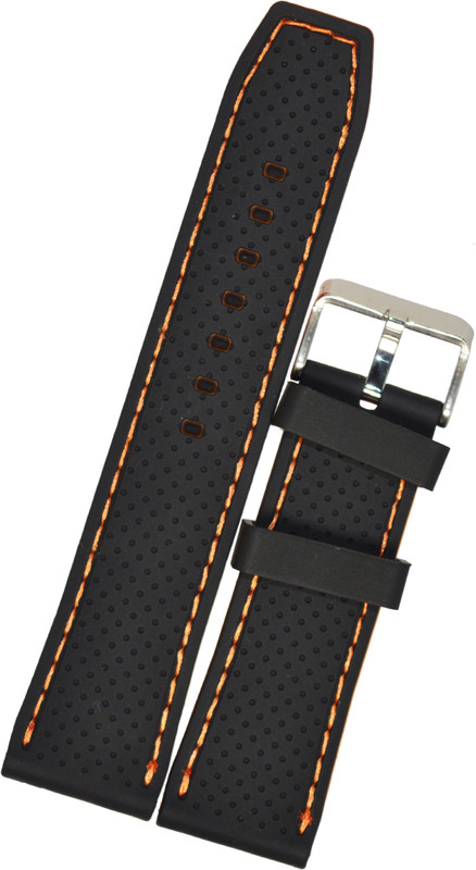SURU Orange Nylon Stitch D654 20 mm Silicone Watch Strap(Black)