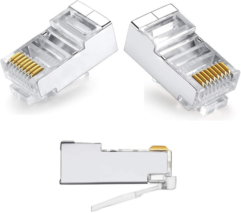 Fedus RJ45 Metal Shielded Male Plug Crimp Connector Network Plug Connector for Standed CAT6, CAT6A, CAT5 Ethernet Network Cable - (Pack of 100) Wired Ethernet Lan Adapter compatible with Windows(1000 Mbps)