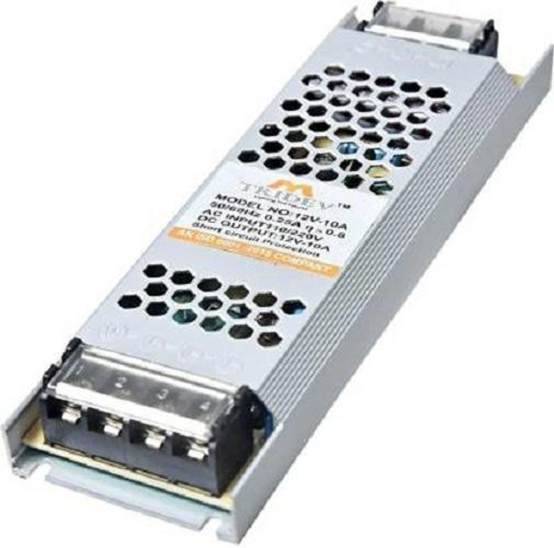 TRIDEV TRADERS Ultra-Thin 12VOLT 10 Ampere AC 110V-220V to DC 12V 120WAT Switching Power Supply Universal Regulated Transformer 120 Watts Server PSU with 4 SATA Cables(Silver)