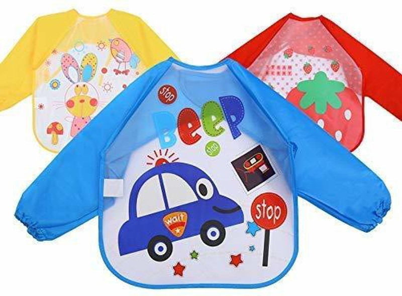 TREXEE 3PC Full Sleeves Washable Waterproof Bib Apron for Babies & Kids(Multicolor)