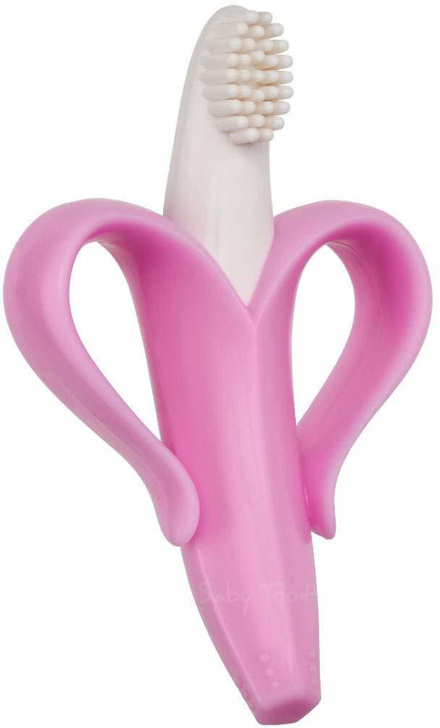 TREXEE Soothing Teether BPA Free Chew Toys Natural Freezer Safe for Babies Infants Toddlers Banana Toothbrush, Training Teether Tooth Brush for Infant, Baby, and Toddler (Pink) Extra Soft Toothbrush