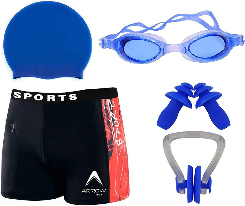 MON N MOL TOY Boy Swimming Kit with 1 Swimming Shorts | Costume | Trunk Swimming 1 Anti Fog Swimming Goggles 1 Silicone Swimming Cap 1 Nose Clip 2 Ear Plugs (3-4 YEARS) Swimming Kit