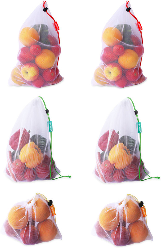 Ganapati Refrigerator Vegetable and Fruit Storage Mesh Bag Reusable Washable Multipurpose Zip Net Fridge Bag Pack of 6 Grocery Bags(Multicolor)