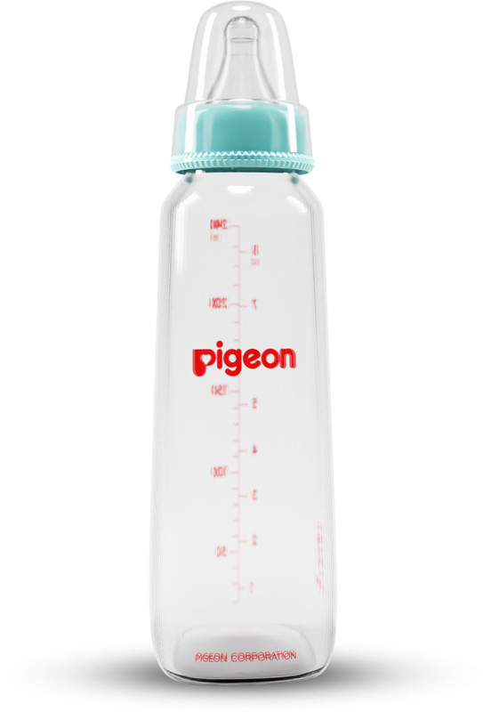 Pigeon GLASS FEEDING BOTTLE 240ML (PALE BLUE) WITH ADD NIPPLE M - 240 ml(TRANSPARENT)