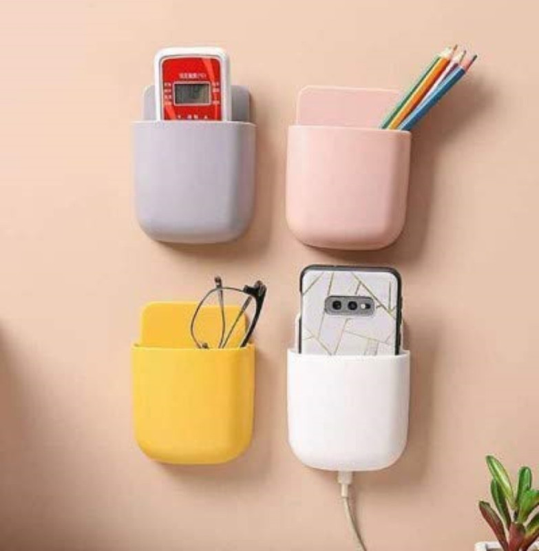 SHIVALAY 4 Pcs Wall Mounted Storage Case for Remote, Toothbrush , Remote Control Storage Organizer Case for Air Conditioner TV Mobile Phone, Toothbrush, Plug Holder Stand Rack(4) Mobile Holder
