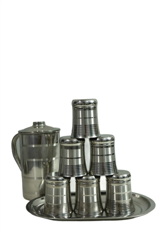 KIARAA Steel Jug Glass Tray Set (Steel) Jug Glass Tray Set(STAINLESS STEEL)