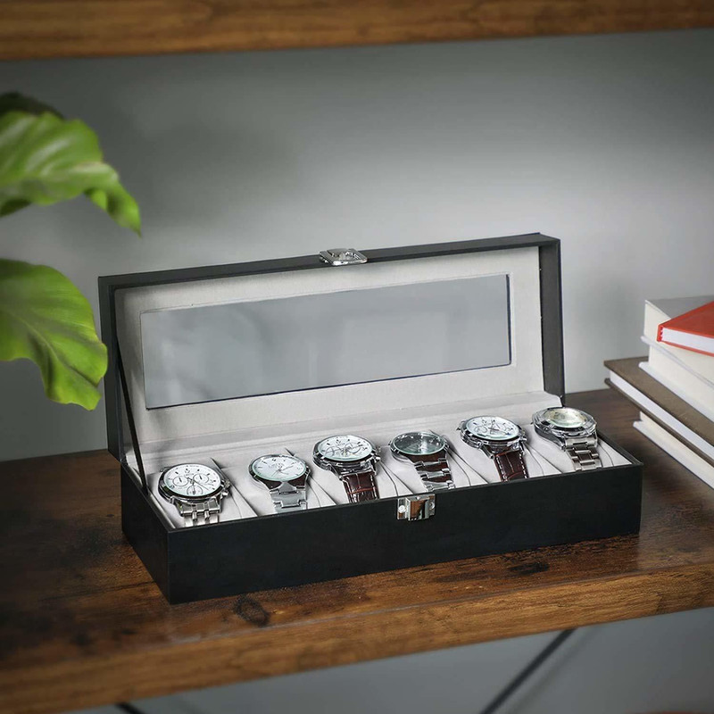 AQUARIES 6 Slots Watch Box Organizer Men Valentine Gift Black Display Watch Storage Case Watch Box(Multicolor, Holds)