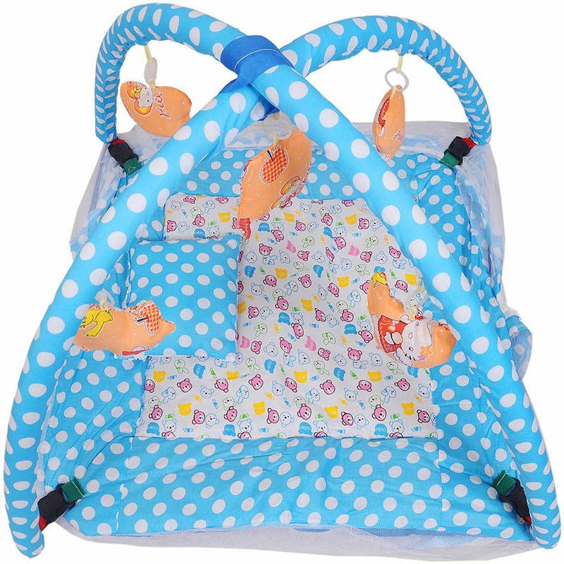 cute little heart Soft and Comfortable Cotton Baby Bedding Set with Mosquito Net and Play Gym with Hanging Toys for Baby, 0 to 12 Months (Sky Blue color) Polyester Washable Infants Mosquito Net(Sky Blue, Tent)
