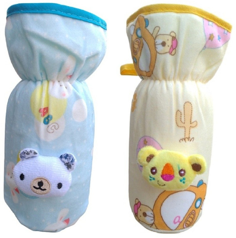 Manan Shopee Avent Broad /Wide Neck Feeders Soft Plush Stretchable Baby Feeding Bottle Cover with Easy to Hold Strap | Suitable for 240, 260ml & 330ml(Blue/Yellow)