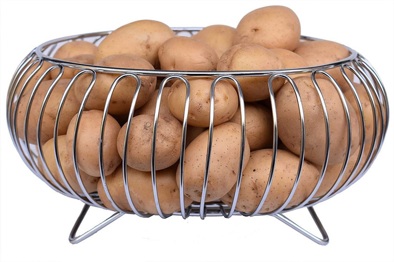 Maxtan Stainless Steel Vegetable Bowl Heavy Stainless Steel Vegetable and Fruit Bowl Basket - Nickel Chrome Plated(Pack of 1, Silver)