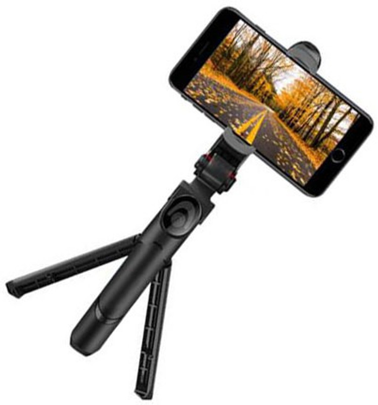Ruhi Collection XT-02 Selfie Stick, Extendable Selfie Stick with Tripod Stand and Detachable Wireless Bluetooth Remote, Ultra Compact Selfie Stick for Mobile Tripod, Tripod Bracket Tripod Kit, Monopod Kit, Tripod Clamp(Black, Supports Up to 499 g)