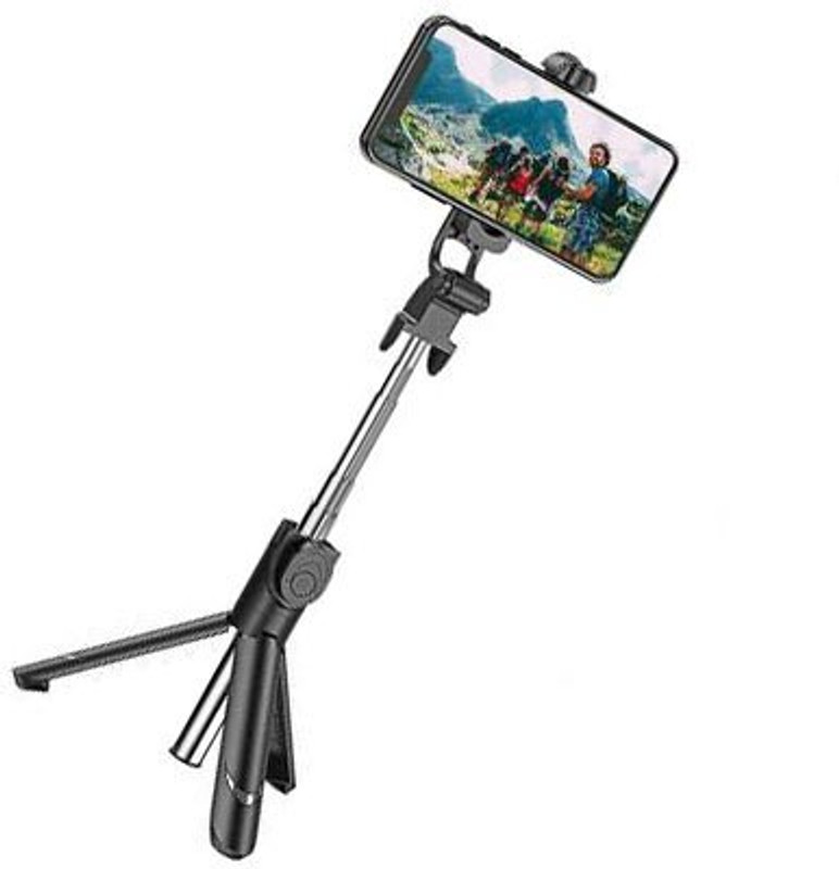 Ruhi Collection Mobile Stand with Selfie Stick and Tripod XT-02 Aluminium Alloy Bluetooth Remote Control Selfie Stick Tripod Kit, Monopod Kit, Tripod Clamp(Black, Supports Up to 499 g)