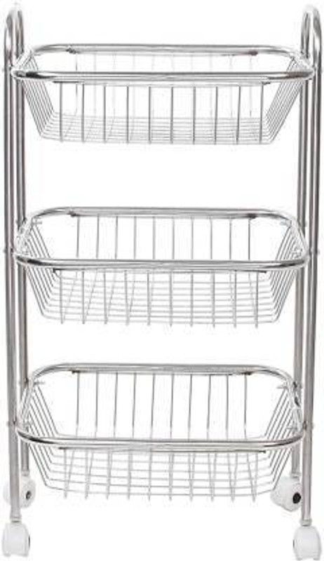 Daaduji Creations / Stainless Steel Silver Multipurpose Storage Shelf, kitchen trolley, Portable Modern Storage Rack Design Fruits & Vegetable Onion Cutlery, Spice, Pickles Jars Container Basket Organizer Holder Stand for Kitchen Steel Kitchen Trolley(DIY(Do-It-Yourself))